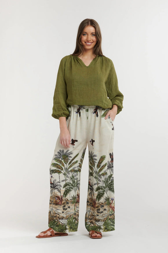 Urban Luxury Linen Birds and Palms Pants